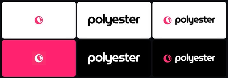 Polyester symbol, wordmark, and full logo on light and dark