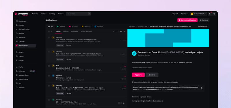 Notifications with category filters and a selected alert