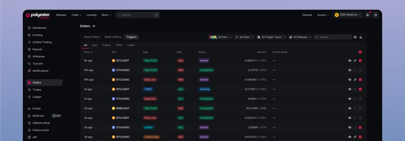 Order Triggers with stop, take-profit, TWAP, and ladder instructions