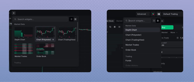 Search widgets picker in thumbnail and list view