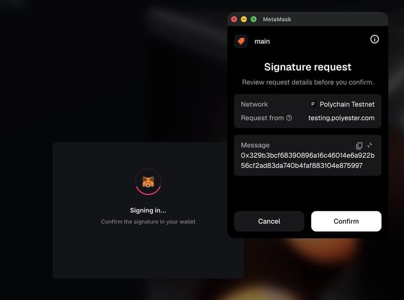 MetaMask signature request to sign in