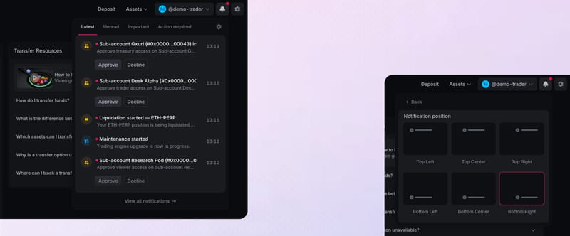 Notification position options for on-screen alerts