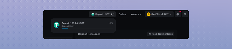In-progress deposit with Deposit Seen and confirmation progress
