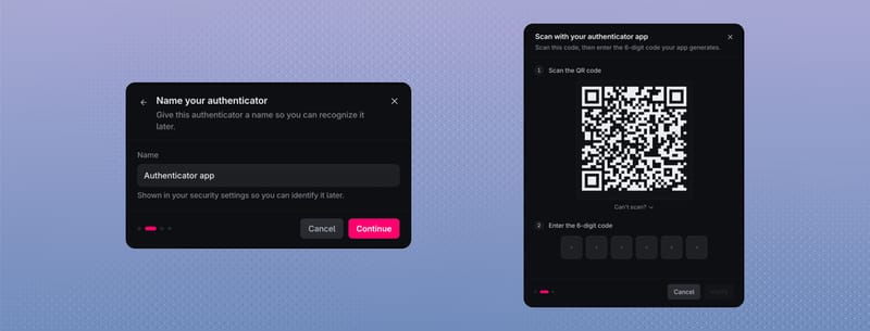 Name your authenticator, then scan the QR code and enter the 6-digit code