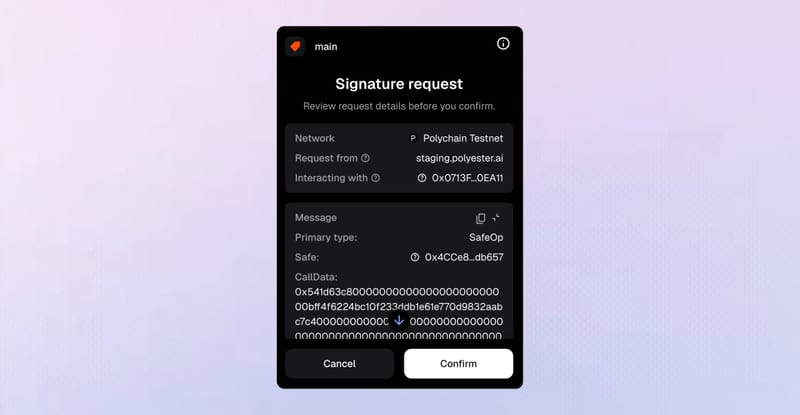 Wallet signature request for an internal transfer